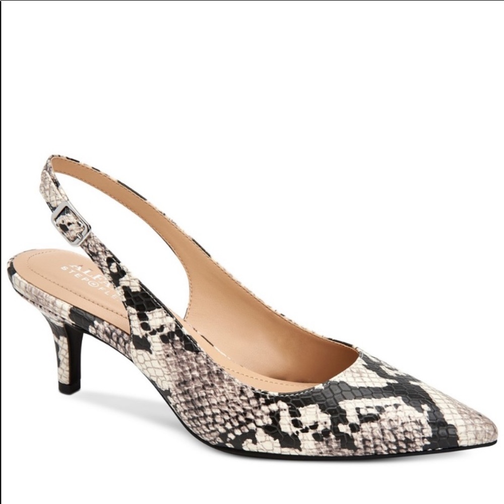 NWOT Alfani Step N Flex Snakeskin Slingback Heels